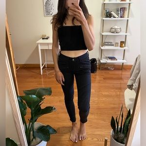 High Waisted Black Moto Skinny Jeans